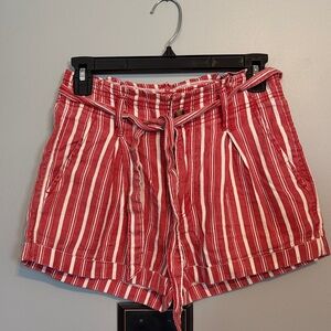 American Eagle Outfitters Striped High Waist Shorts - Red and White